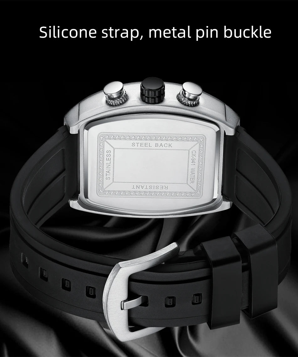 CHENXI-Montre de sport à quartz pour homme, bracelet en silicone noir, chronographe, date, marque originale, mode