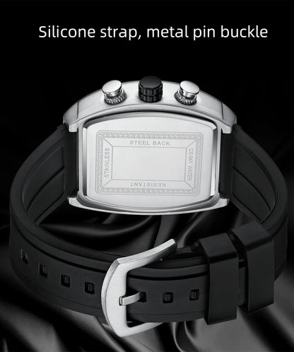 CHENXI-Montre de sport à quartz pour homme, bracelet en silicone noir, chronographe, date, marque originale, mode