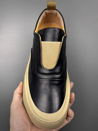 Mocassins à enfiler en cuir véritable pour hommes, chaussures de loisirs respirantes, mode, Style polyvalent, bout rond, plateforme, chaussures décontractées, qualité supérieure