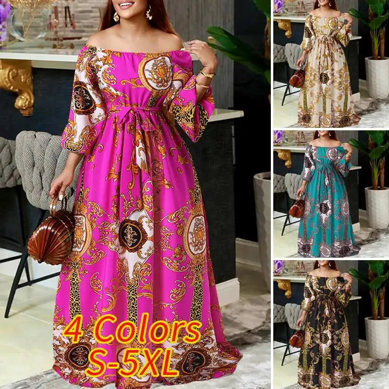 VONDA-Robe maxi bohème pour femmes, robe de soirée imprimée, robe d'été sexy à manches longues lanterne, robe vintage ceinturée, robe éducative, 2023