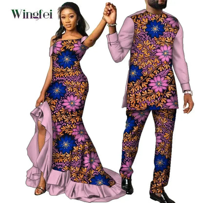 Vêtements de Couple Africains à Imprimé Ankara pour Femme et Homme, Robes sulfMaxi, Dashiki Imbibé, Tenue Amoureux, WYQ567