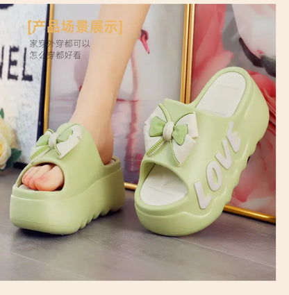 Feerldi nouveau 2025 blanc rose nœud papillon pantoufles femme haute plate-forme EVA diapositives sandales de créateur sabots de plage femmes ascenseur chaussure