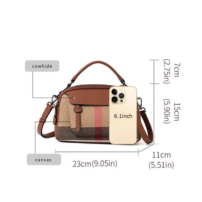 Sac à main chic à motif écossais – Toile premium – Mélange de cuir, haut élégant – poignée et bandoulière
