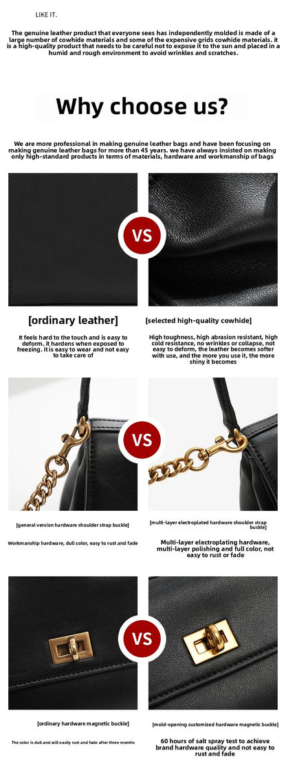 Sac à bandoulière en cuir de vache pour femmes, avec chaîne, petit Design, sac à main haut de gamme pour employés de bureau, accessoire de mode à bandoulière unique