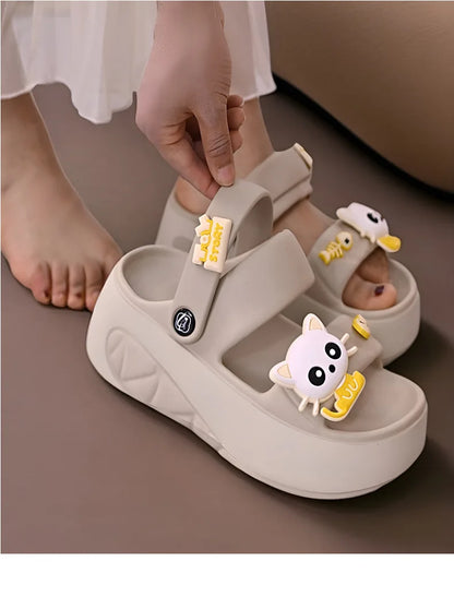 Nouveau 6 cm pantoufles chat à talons hauts femme polyvalent kitty sandale sabots femmes grosses diapositives chaussures dames rose plate-forme EVA pantoufles