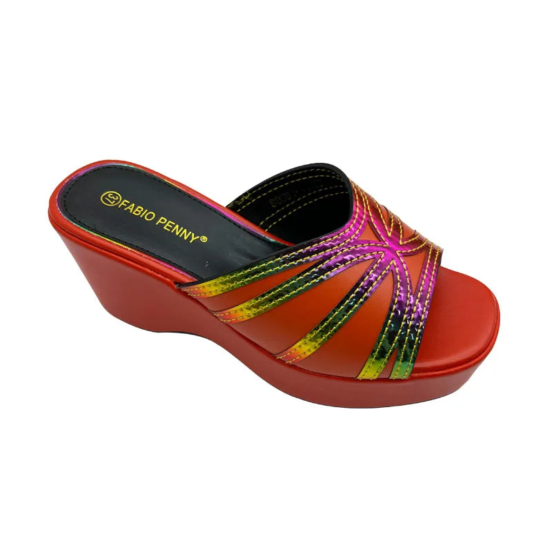 BS -  2025 Nouveau Laser Rainbow Design pantoufles pour femmes à semelles épaisses, exquises et à la mode pour banquets et fêtes