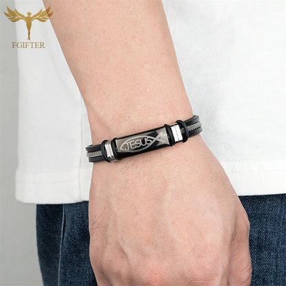 Bracelet symbole de poisson de jésus chrétien avec chaîne, manchette en acier inoxydable, en Silicone noir, bijoux d'été pour femmes et hommes