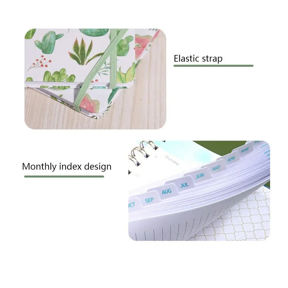 Agenda mensuel en anglais 2025, livre à bobine à feuilles mobiles, Plan hebdomadaire, carnet de notes à fleurs, organisateur de liste de choses à faire