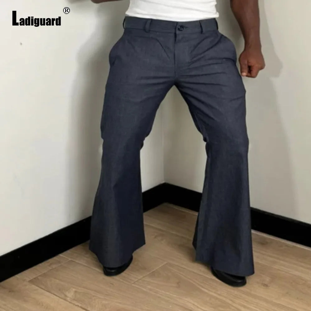 Samlona-Pantalon évasé basique vintage pour homme, pantalon de survêtement monochrome, pantalon pleine longueur, poche zippée, mode masculine, blanc, ingent, fjPlus, taille 3XL