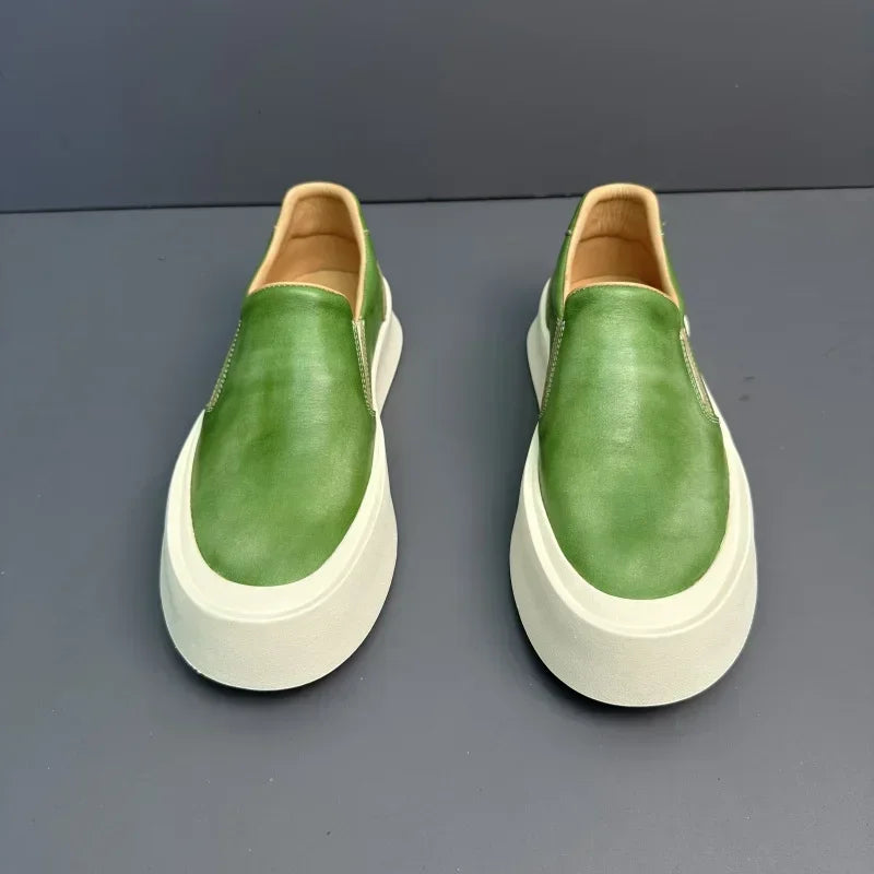 2025 printemps et automne nouveaux hommes chaussures décontractées en cuir véritable semelle épaisse conseil chaussures
