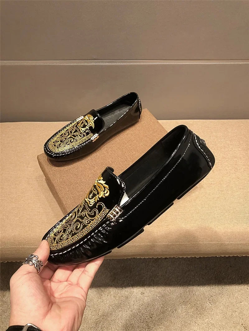 Chaussures Décontractées en Cuir Verni Astronomique Souple pour Homme, Style Coréen, Décontracté, en Une Étape, Style Britannique, pour Paresseux, Nouvelle Collection Printemps Été