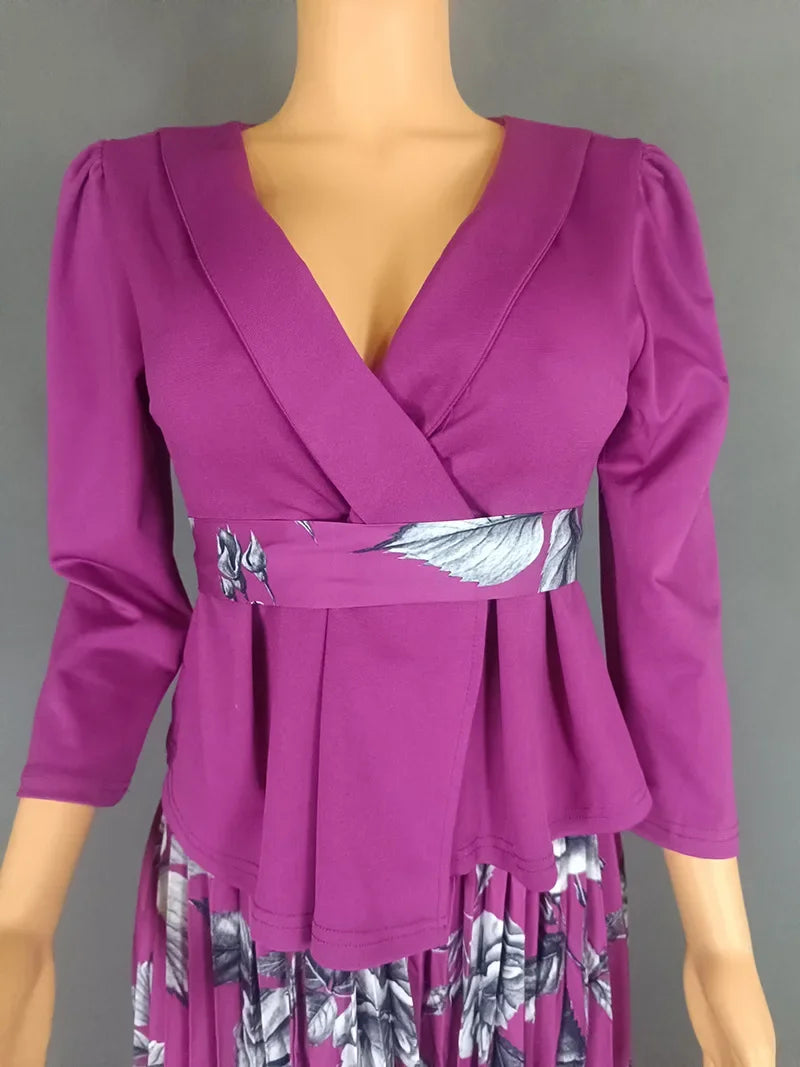 Vêtements africains 2 pièces pour femmes, mode d'été, demi-manches, col en v, haut imprimé en Polyester, jupe longue, ensembles assortis, 2025