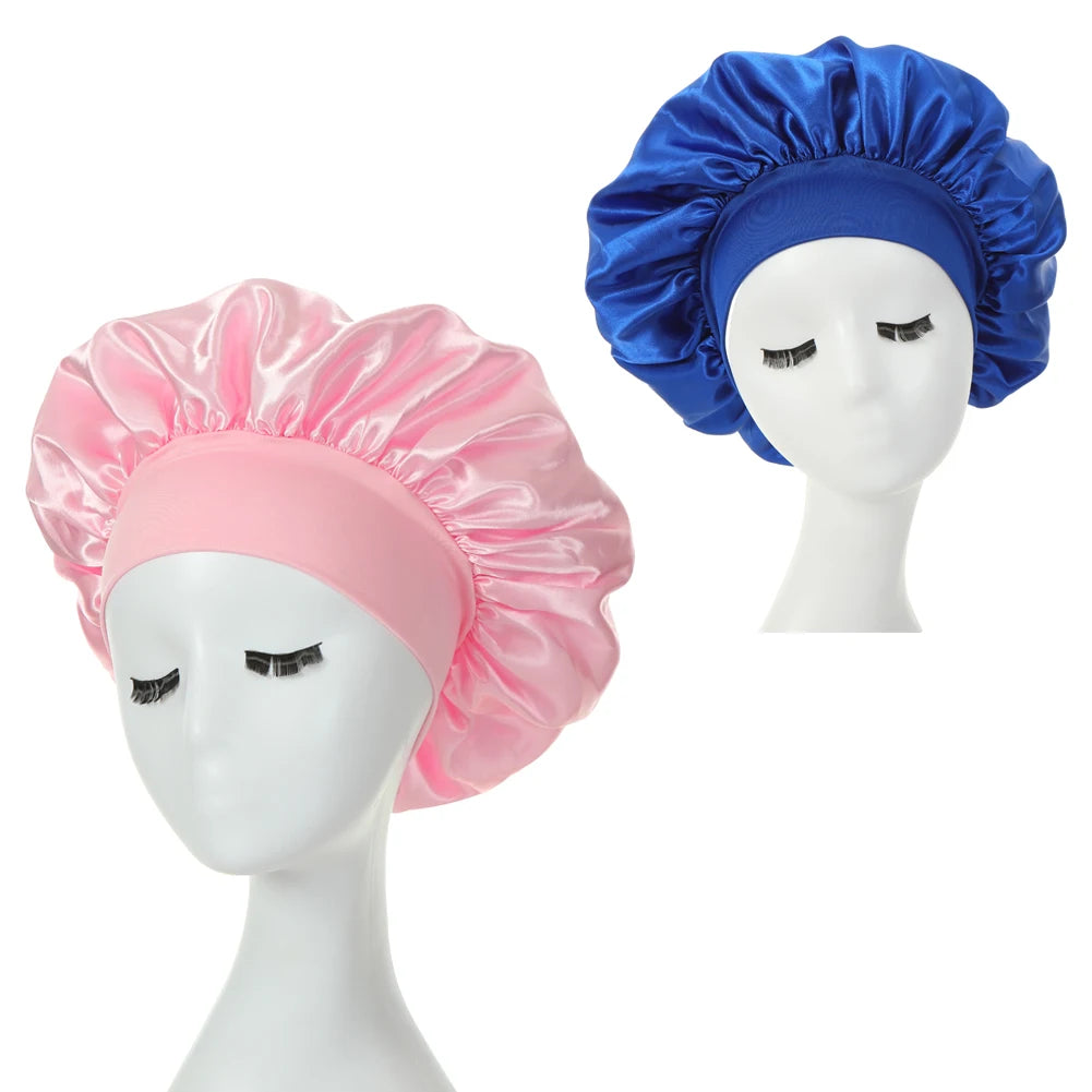 2 pièces lait Imitation soie large bord Satin tissu femmes cheveux chapeau Bonnet bande élastique chapeaux bonnets pour les femmes