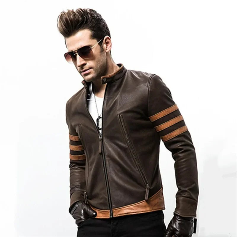 Blouson aviateur en cuir PU décontracté Wolverine pour hommes, manteau Lomatéritive, fermeture éclair, mince, grande taille, 5XL-M, automne, 2024