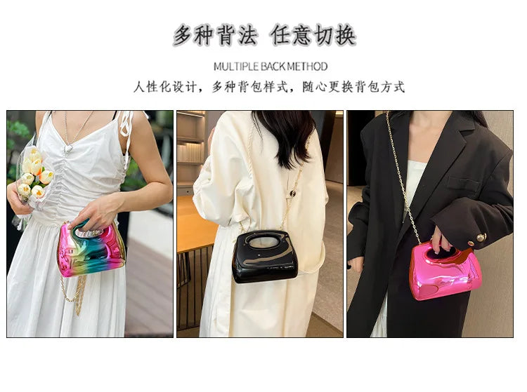 Sac à main hobo en acrylique doré pour femme, sac à main de plage transparent, sac à main de soirée, poignée supérieure ronde, fête de mariage, designer de luxe