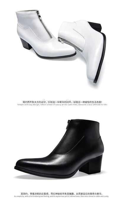 Bottines de luxe en cuir véritable pour hommes, talons hauts de 6 Cm, chaudes, noires et blanches, bottes sociales pour fête de mariage, chaussures habillées, hiver 2024