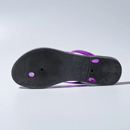 "Sandales tongs pour femmes avec strass, diapositives décontractées de plage pour vêtements d'extérieur, semelles plates et pantoufles d'été"