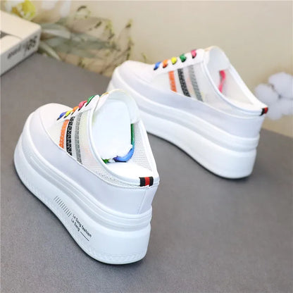 Pantoufles d'Été à Semelles Compensées pour Femmes, Chaussures Paresseuses en Maille Respirante pour Petits Pieds, Sandales à Plateforme Antidérapantes