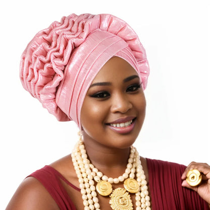 Turban Plissé à Paillettes pour Femme, Cravate de Sauna, Enveloppe la Tête, ixde Mariage Africaine Nigériane