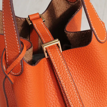 Sac à lunch en cuir de vachette véritable, panier alimentaire E27, sac à main de pique-nique Amazon, poignée supérieure souple, 2024 importé