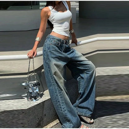Pantalon en jean Baggy surdimensionné pour femme Y2K Harajuku Hip-hop Vintage Pop gothique taille haute pantalon à jambes larges pantalon Streetwear