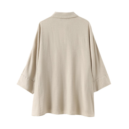 TRAFZA 2024 femmes 2 pièces ensemble taille élastique poche plis décorer pantalon à jambes larges + solide simple boutonnage fente ourlet Blouse haut