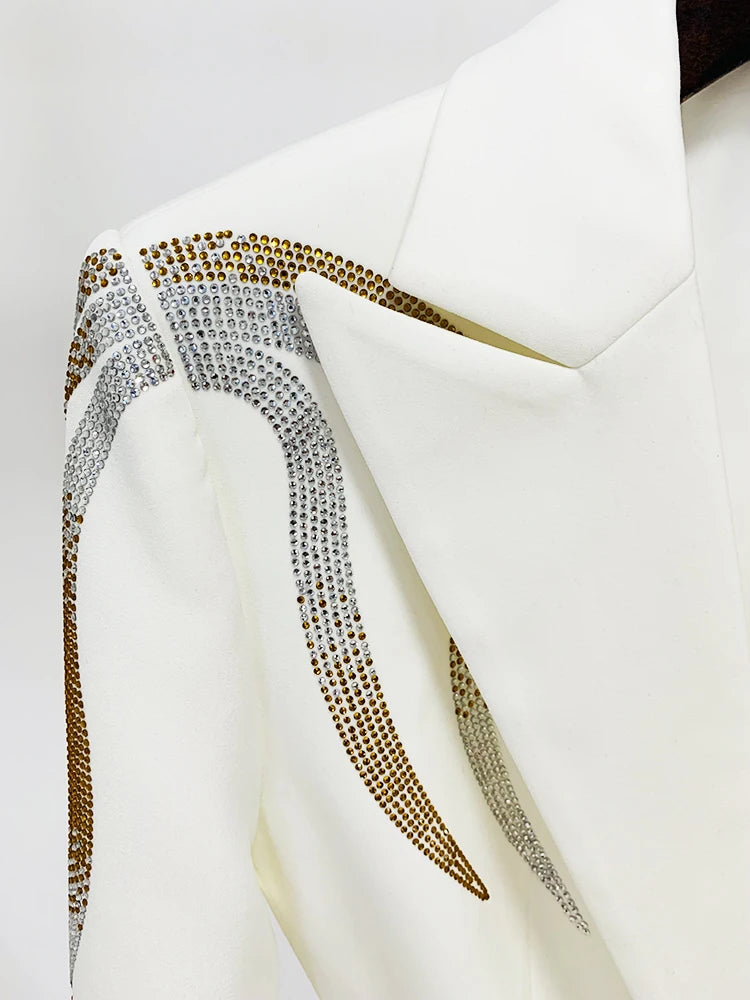 HIGH STREET nouvelle mode 2025 concepteur piste costume ensemble femmes diamants colorés ceinturé Blazer Flare pantalon costume 2 pièces