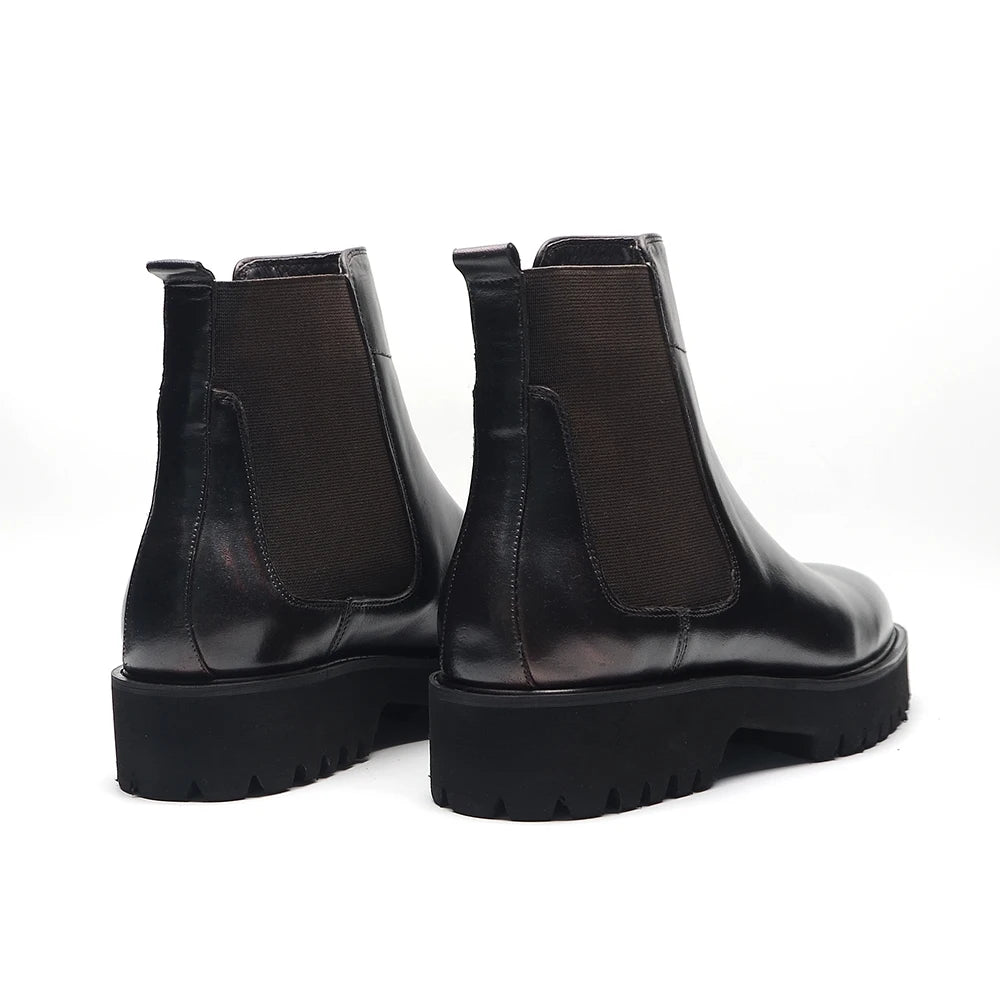 Bottes Chelsea montantes de Style britannique pour hommes, chaussures classiques de luxe en cuir véritable avec bande élastique pour augmenter la hauteur, automne et hiver