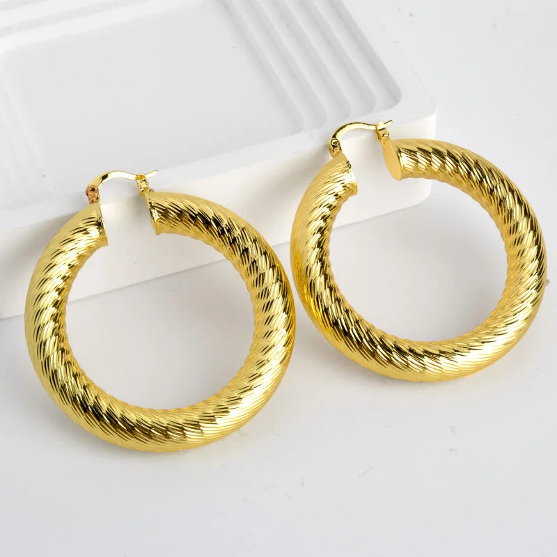 Boucles d'oreilles Twist Hoop pour femmes, grand cercle rond, boucle d'oreille face, déclaration de mode, accessoires de bijoux, document en or, Hip Hop