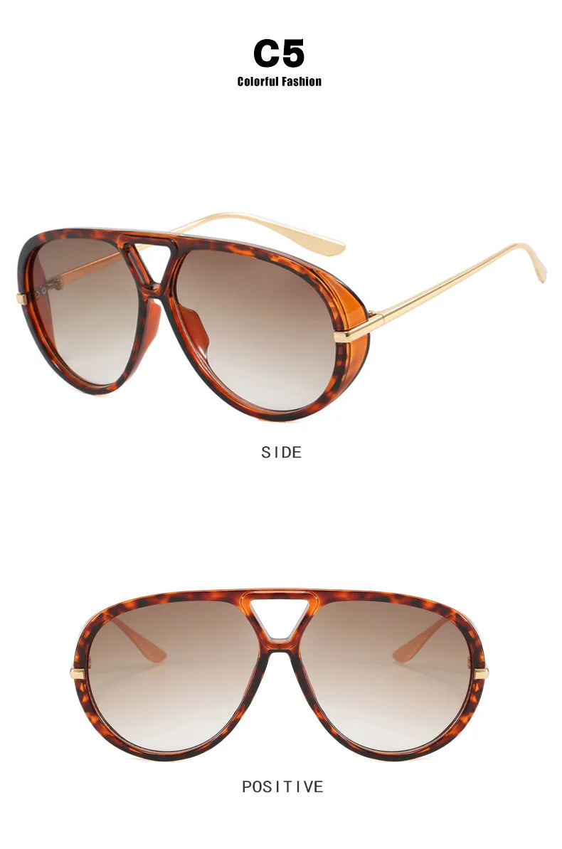 Lunettes de soleil pilote Punk ovales surdimensionnées pour femmes, grande marque de luxe, monture métallique Vintage, lunettes de soleil pour dames, bouclier UV400, 2025