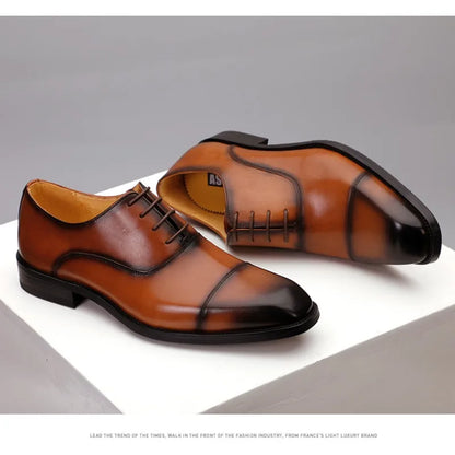 Chaussures en cuir formelles pour hommes, chaussures d'affaires britanniques décontractées Oxford confortables pour mariage en cuir véritable