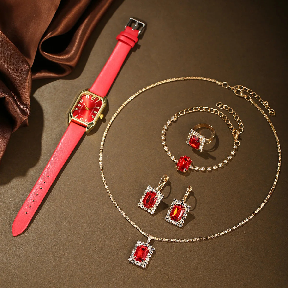 Montres carrées de luxe pour femmes, montre-bracelet à quartz pour dames, ensemble de bijoux classiques simples, marque de mode, 6 pièces, 5 pièces, 1 pièce