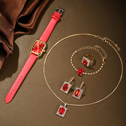 Montres carrées de luxe pour femmes, montre-bracelet à quartz pour dames, ensemble de bijoux classiques simples, marque de mode, 6 pièces, 5 pièces, 1 pièce