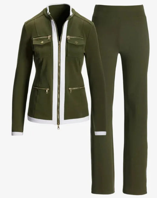 Ensemble deux pièces décontracté pour femmes, nouvelle mode, couleur unie, élégant, Slim, Simple, fermeture éclair, haut, pantalon de survêtement droit, automne et hiver