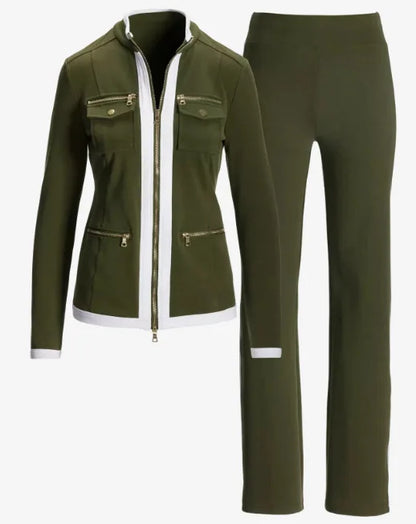Ensemble deux pièces décontracté pour femmes, nouvelle mode, couleur unie, élégant, Slim, Simple, fermeture éclair, haut, pantalon de survêtement droit, automne et hiver