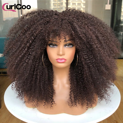 Perruque bouclée avec frange, perruque Afro bouclée pour femmes noires, perruque longue et moelleuse en Fiber synthétique pour fête quotidienne, Cosplay