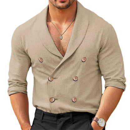 Chemises à col en V pour hommes, manches longues, double boutonnage, coupe couvertes, solide, document décontracté, mode confortable, automne