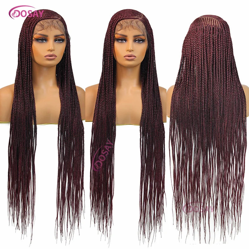 Perruques tressées en boîte Cornrow 36 pouces, perruque synthétique Blonde 613 pour femmes, perruque Lace Front Wig tressée avec raie latérale de haute qualité, perruque Faux Locs