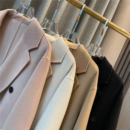 GENHUA 2025 automne hiver nouveaux modèles femmes Double face manteau en cachemire de haute qualité polyvalent 10% cachemire veste à Double boutonnage