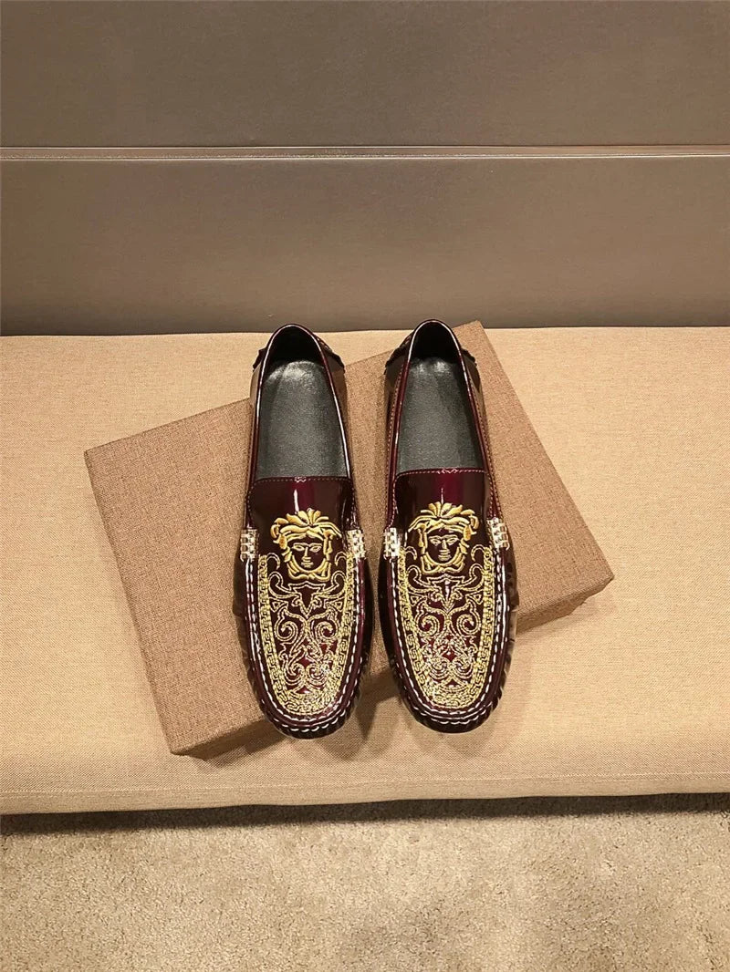 Chaussures Décontractées en Cuir Verni Astronomique Souple pour Homme, Style Coréen, Décontracté, en Une Étape, Style Britannique, pour Paresseux, Nouvelle Collection Printemps Été