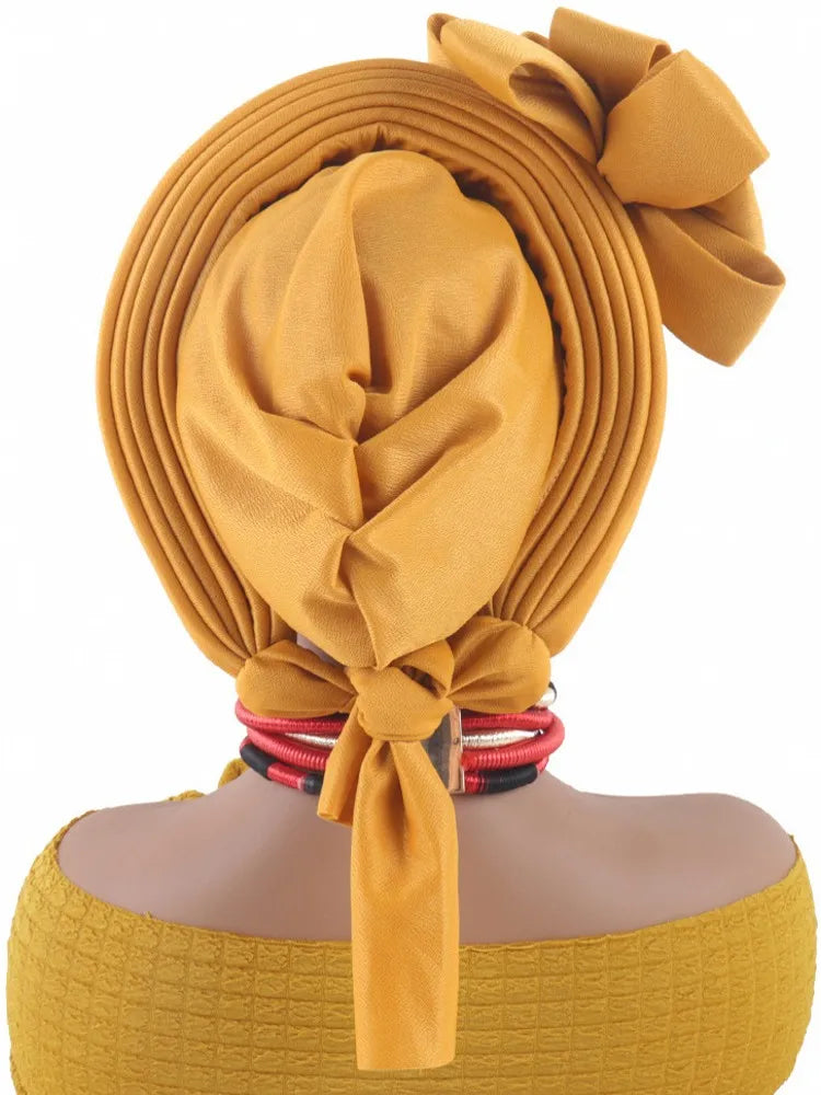 Grande fleur Turban casquette pour femmes élégant Auto Gele couvre-chef dame africaine bandeau Nigeria femme couvre-chef chapeau musulman