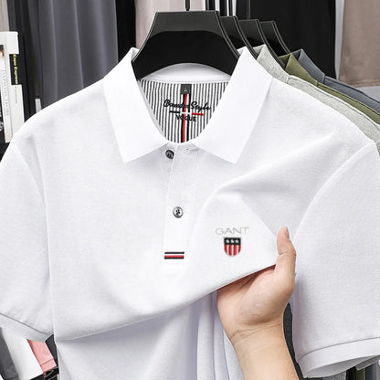 Polo d'été brodé de haute qualité pour hommes, chemise à manches courtes en pur coton respirant et décontracté pour affaires