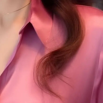 Chemisiers boutonnés à col polo pour femmes, chemise noire française, manches longues, monochromatique, vêtements élégants, dames de bureau, printemps, automne