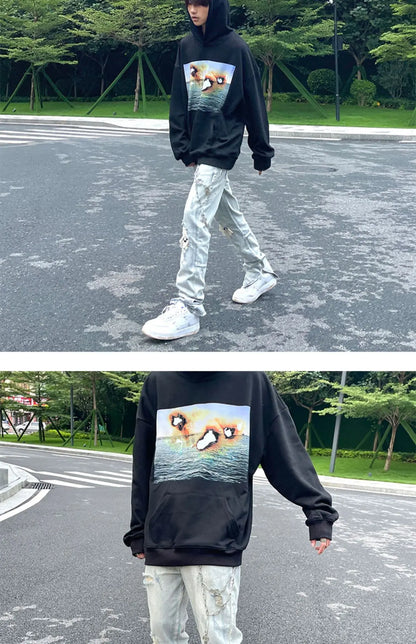 Jean à jambes larges pour homme et femme, streetwear, décontracté, déchiré, troué