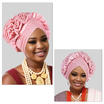 Turban Plissé à Paillettes pour Femme, Cravate de Sauna, Enveloppe la Tête, ixde Mariage Africaine Nigériane