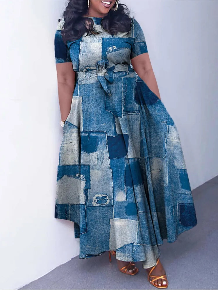 Robe décontractée à manches courtes pour femmes, tenue de bureau, mode printemps-été, ample, imprimée, à lacets, 2024