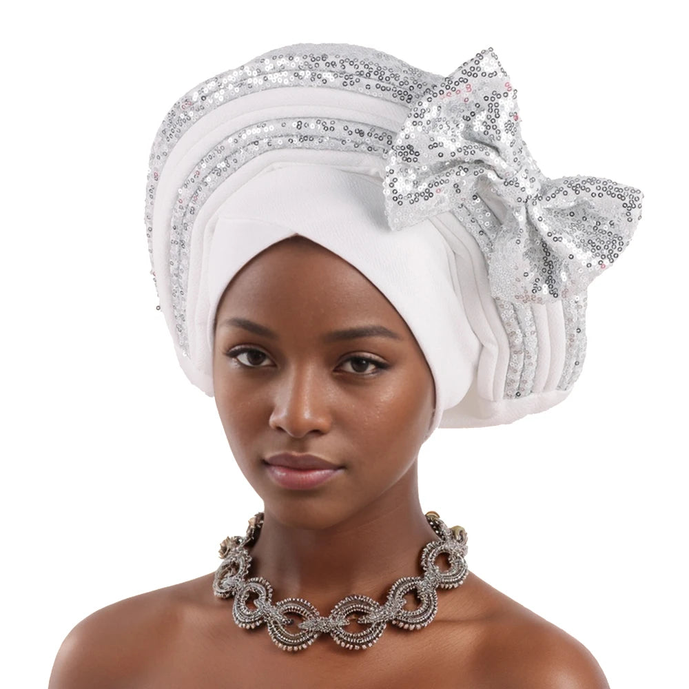 Cravate de Sauna à Paillettes pour Femme, Turban Africain avec Nministériels d Papillon Doux, Accessoire de ix