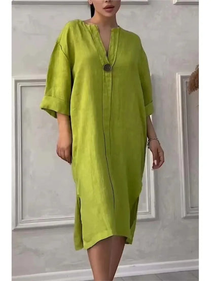 Robe longue en lin à manches longues pour femmes, robes élégantes, robe éducative, été décontracté, monochromatique, fête de documents, Y2K, été 2024