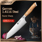 XINZUO 5,83 pouces Bunka couteau de chef allemand DIN 1.4116 acier 56 ± 2 HRC 15 ° Rivets en cuivre avec manche en bois d'olivier à 1 bords avec boîte cadeau