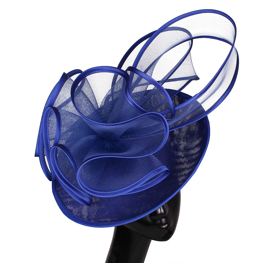 Chapeau de mariage bleu royal avec nœud papillon pour femme, accessoires pour cheveux, jaune, patients, Derby, pilulier, fleur, nouveau, 216.239.Sinamay